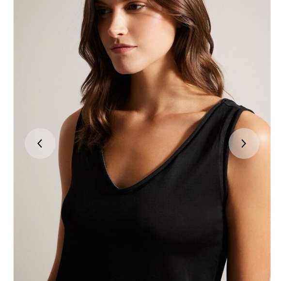 New - Ted Baker Shavon V Neck Tank Top Black with Silver Stitching - Picture 3 of 16